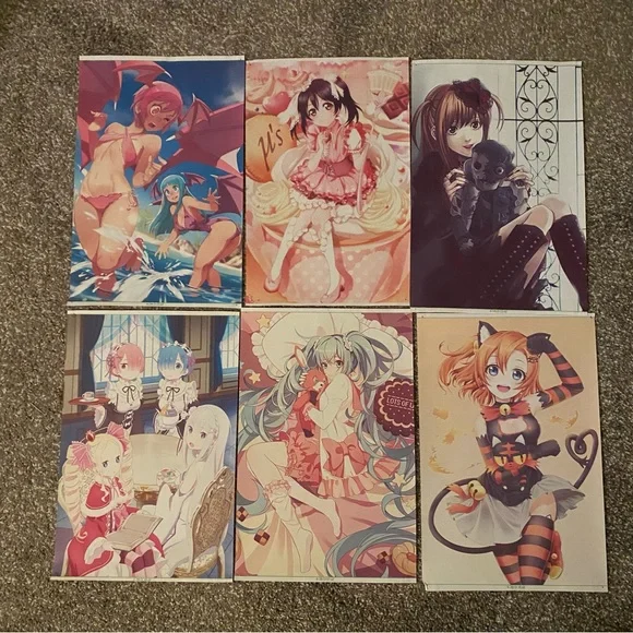 Lot of 6 Anime Manga Video Games Waifu Mascot 12"x8" Canvas Scroll Art Wall Deco - Picture 1 of 7